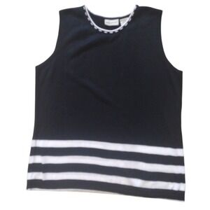 White Stag Knit Top Woman's 14W/16W Black White Sleeveless Stripes Round Neck